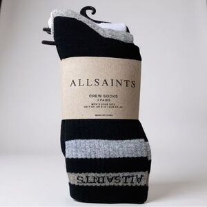 All Saints Allsaints Logo Crew Socks 3 x Pairs Socks Black/White/Grey Men’s 7-13